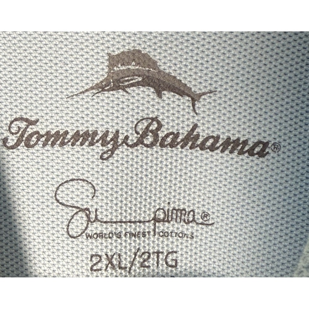 Tommy Bahama Emfielder 2.0 Polo Shirt Mens Tan Logo Lt Blue Short Sleeve XXL EUC - Picture 3 of 5